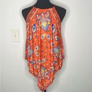 Zara Orange Paisley Print Halter Top Women Size L